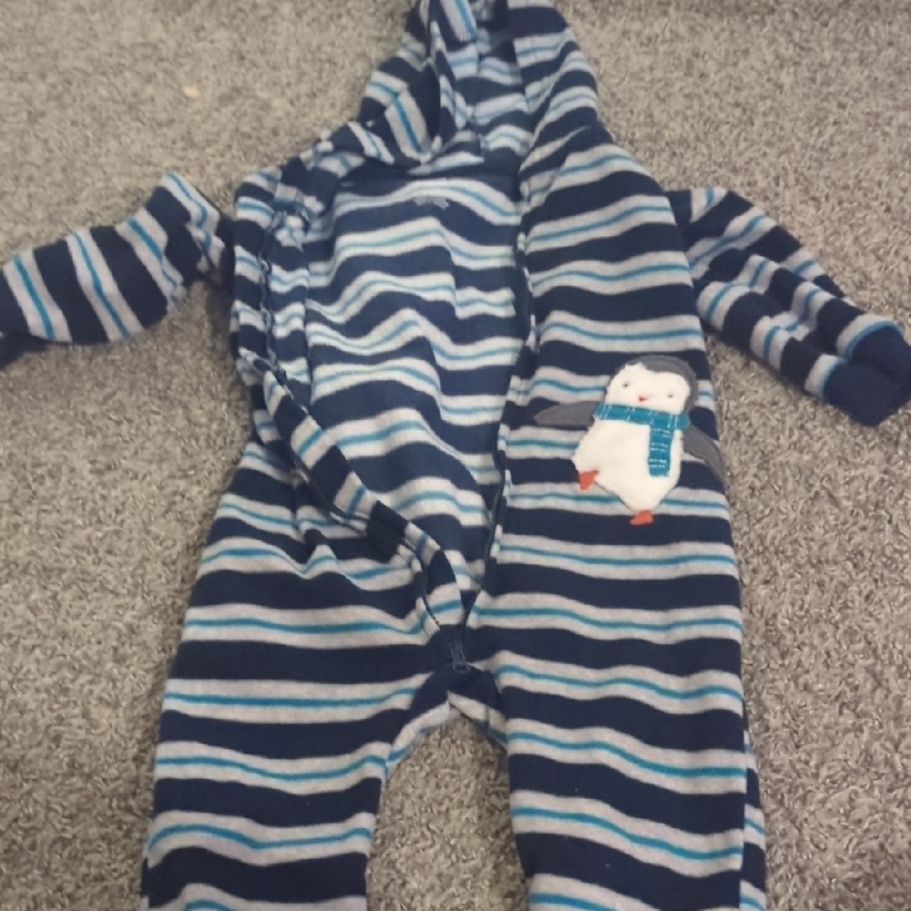 Carter's Cozy Blue and White Striped Footies Fleece One Piece